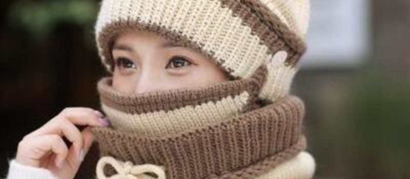 Bonnet femme masque écharpe épais chaud tricoté 3 pièces